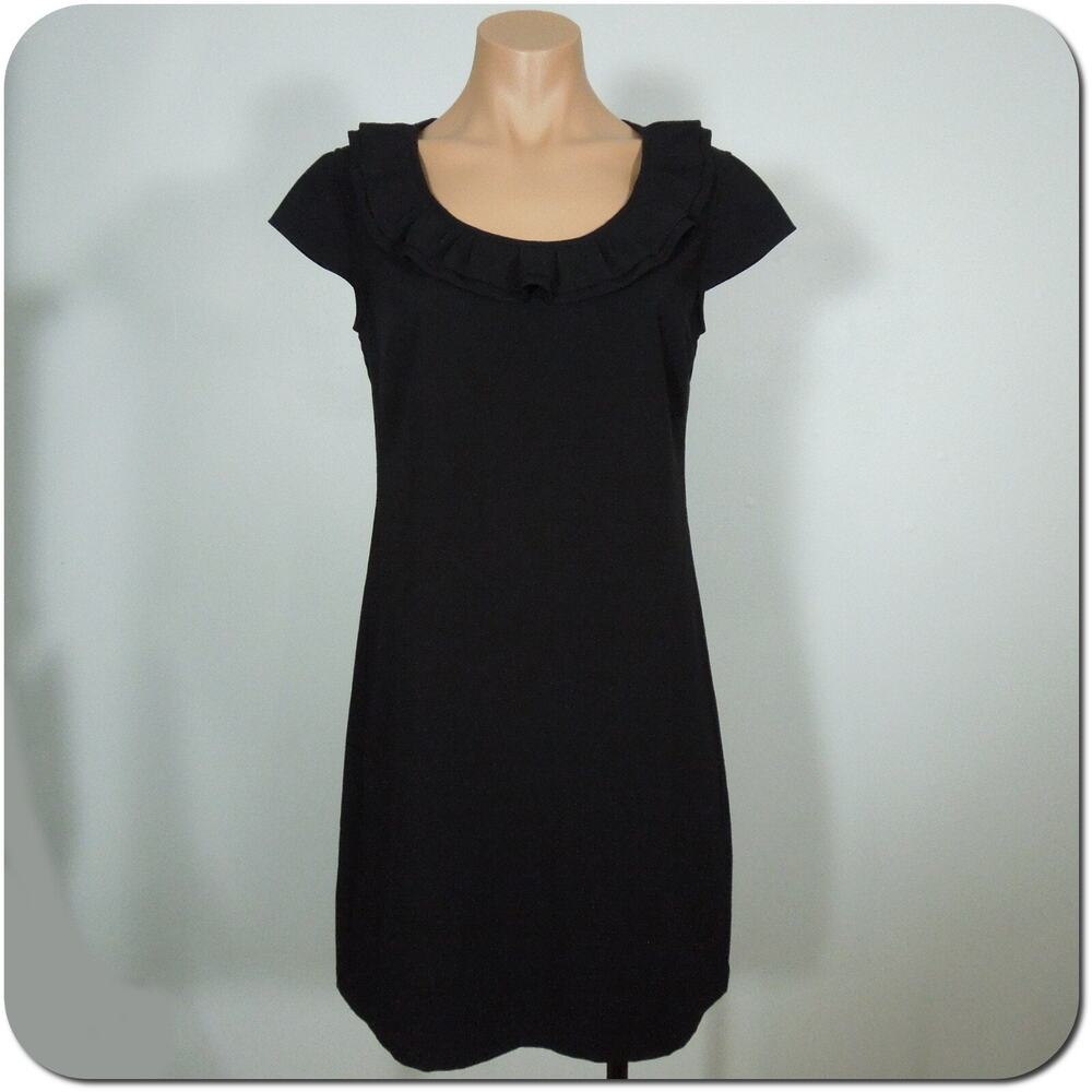 TOMMY HILFIGER size 2 Women's Black Sheath Dress Scoop Ruffle Neck Sleeveless
